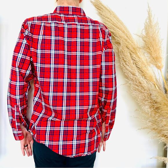 NEW PSYCHO BUNNY Blue Red White Plaid Flannel Print Button Long Sleeve Shirt M - Picture 5 of 9